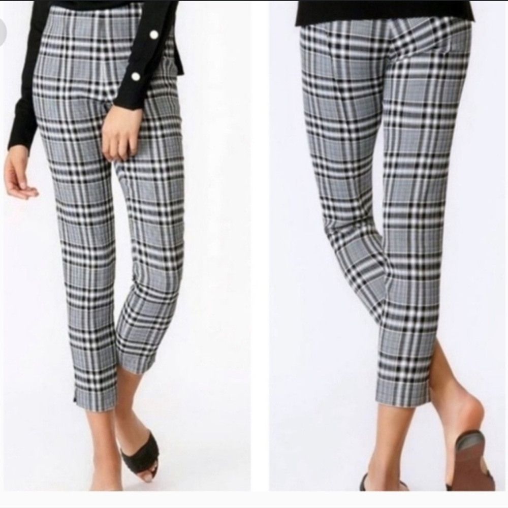Veronica Beard Honolulu cotton plaid peddle pusher crop ankle straight leg pant